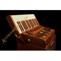 Scandalli Intense 37 Key 120 bass double tone chamber piano accordion in mahogany with MIDI. Double octave tuned. 